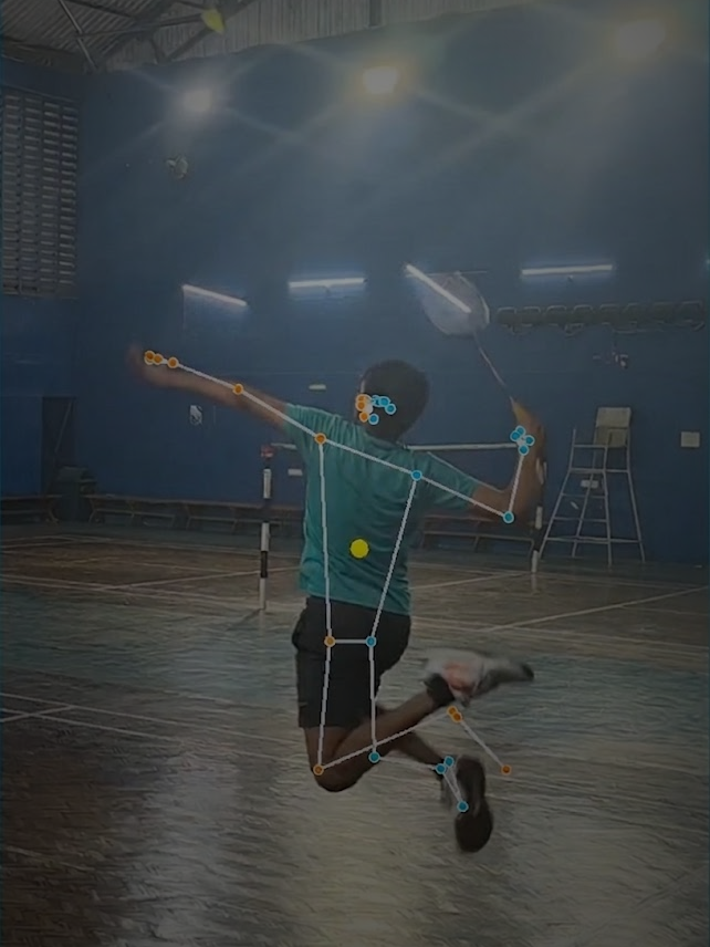 Jump smash with computer-vision pose tracking overlay