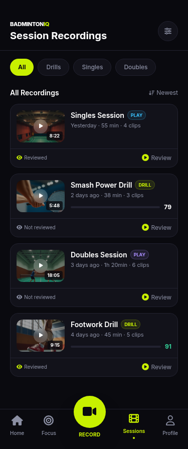 Session recordings in the BadmintonIQ app